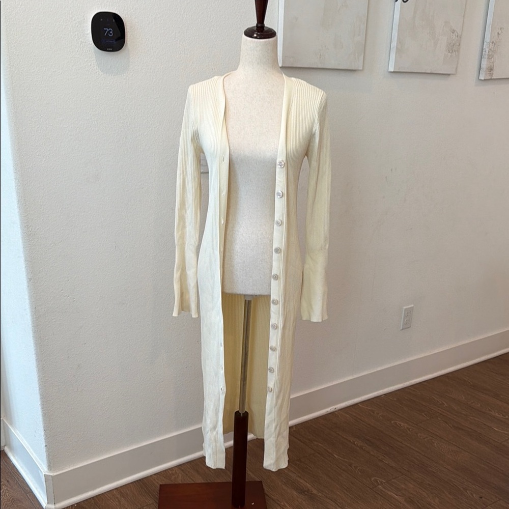 a new day Long Ivory Button-Front Ribbed Cardigan